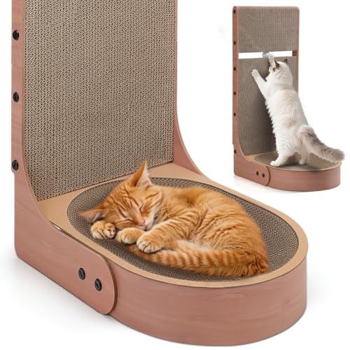Cat Scratcher, 2 in 1 L Shape Wall Mounted Scratch Pad with Cat Bed Bowl