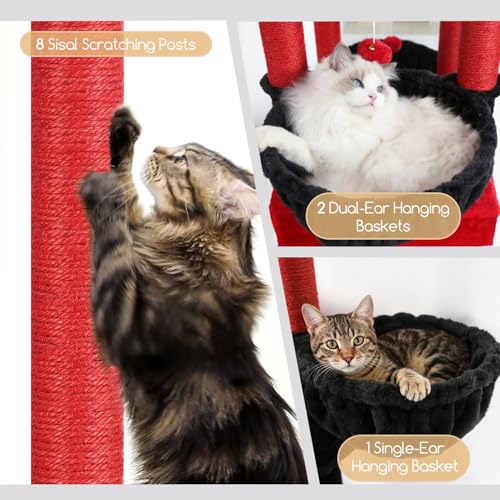 Globlazer 82in Gothic Extra Large Cat Tree for Indoor Cat Large Adult, S82 - color: Black Red