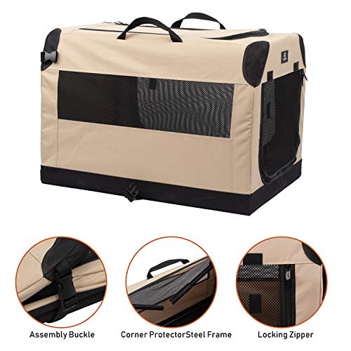 X-ZONE PET 3-Door Portable Soft-Sided Folding Soft Dog Travel Crate Collapsible Pet Kennel,X-Large, 36 x 25 x 25 Inches,Tan - size: 35.0"L x 25.0"W x 25.0"H