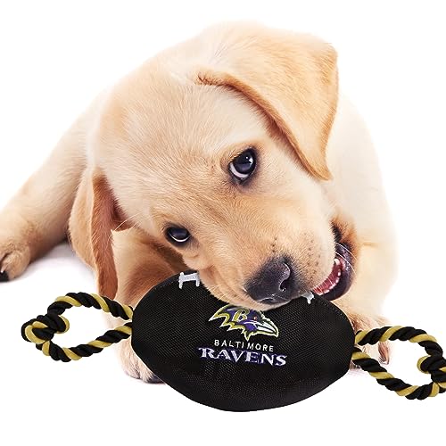Pets First NFL Baltimore Ravens Football Dog Toy, Tough Quality Nylon Materials, Strong Pull Ropes, Inner Squeaker, NFL Team Color - color: Baltimore Ravens