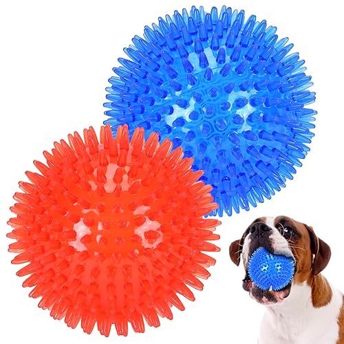 petizer 2-Pack 4.5" Squeaky Dog Toy Balls, Floating Dogs Pool Balls, Dog Spiky Balls, Interactive Fetch Toys for Puppy, Dog Chew Toys (4.5", Large Dogs) - color: Red+Blue, size: 4.5"(Large Dog)