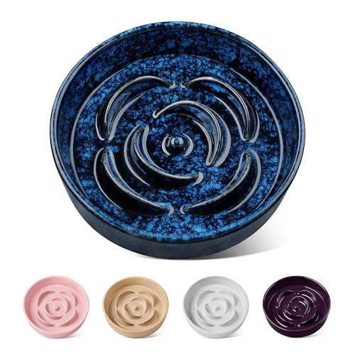 vancasso Slow Feeder Dog Bowl, 0.6 Cup Ceramic Puzzle Dish for Small Breeds - color: Blue, size: S - 0.6 Cups