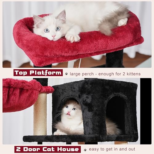 Gitelsnour Cat Tree, 43.3'' Cat Tower with Hammock for KittensGCT004SBR - color: Black and red, size: 43.3 inches