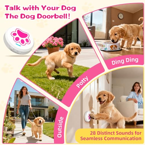 ChunHee Dog Door Bell for Potty Training, Adjustable Volume, 36 Ringtones - color: Blue+Pink