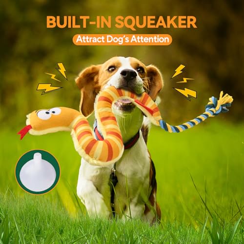AUSCAT Plush Dog Rope Toy, Durable Squeaky Dog Toys for Puppy Small Medium Dogs (Not for Aggressive Chewers), Snake - color: Snake