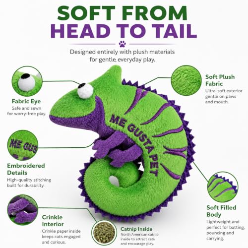 Cat Toys Catnip Crinkly Sound Toy with North American Catnip | Lizard Cat Toy Crinkle Paper Sound | Cat Kitten Toy Teething Chew | Cats Kicker Crinkle Paper | Chameleon Cat Toy 4.5-INCH