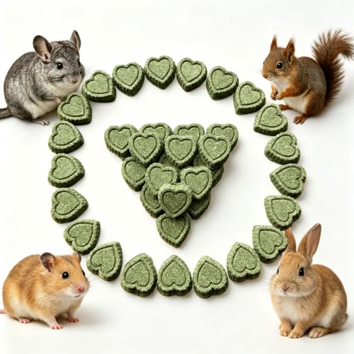 100% Natural Alfalfa Hay Treats 36 Pieces, Heart Shaped Grass Molar Cookies, Healthy Additive-Free Daily Snacks for Rabbits, Chinchillas, Hamsters, Guinea Pigs
