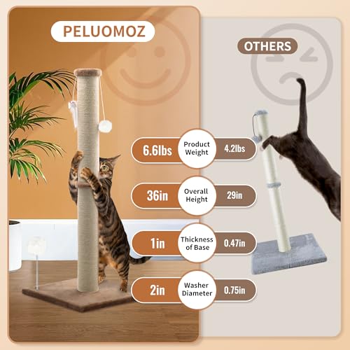 36'' Tall Cat Scratching Post, Large Sisal Scratch Post for Indoor Cats, Sturdy Cat Scratcher Tower, Vertical Cat Scratch Pole, Modern Cat Furniture for Kittens & Adult Cats (Brown) - color: Brown