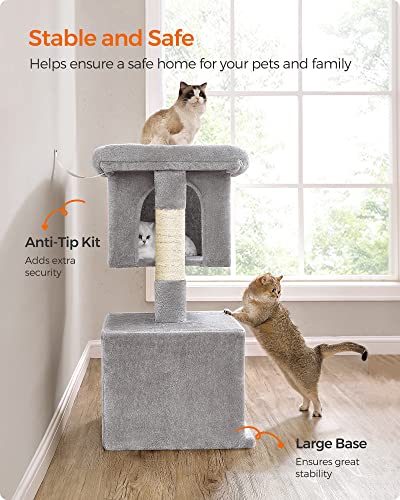 Feandrea Cat Tree, 40.6-Inch Tall Cat Tower, Cute Plush Condo, Light Gray - color: Light Gray, size: XL (26.8"L x 18.9"W x 40.6"H)