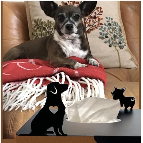 Lily’s Home Playful Dogs with Hearts Cutout, Pet Theme Veterinarian Office Dog Lover Gift Decorative Metal Rectangular Tissue Box Cover, Matte Black, Steel - color: Dogs