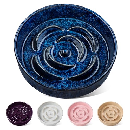 vancasso Slow Feeder Dog Bowl, 1.5 Cup Ceramic Puzzle Dish for Medium Breed - color: Blue, size: M - 1.5 Cups