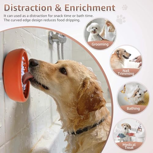 Dog Slow Feeder Lick Bowl, Freeze Lick Mat with Suction Cup - color: Orange, size: Large