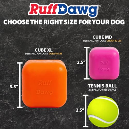 Ruff Dawg Cube Medium 2.5 Indestructible Dog Toy, Yellow – Heavy-Duty Rubber Fetch & Chew Toy for Aggressive Chewers – Erratic Bounce, Floats, BPA & Latex Free – Made in USA - color: Yellow, size: MD 2.5