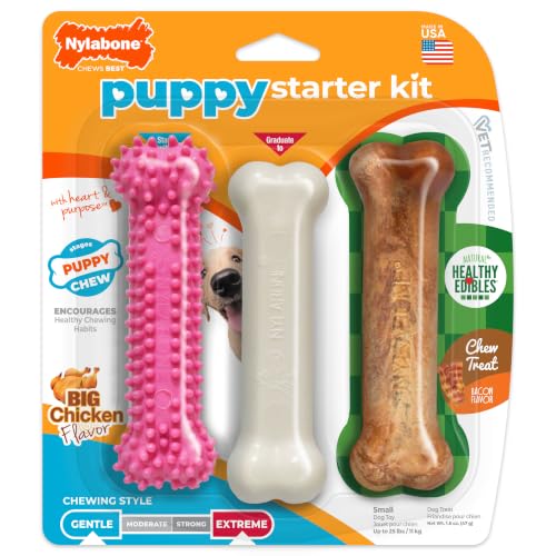 Nylabone New Puppy Starter Kit, Puppy Teething Toys, 3 Pack, Pink - color: Pink, size: Small