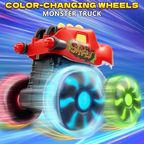 Intoypad 3 Pack Dinosaur Monster Truck Car Toys Light-Up Press & Go Toy Car - color: 3 Pack
