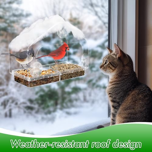 MEWTOGO Outdoor Window Bird Feeder for Cats Viewing, Large - size: Large