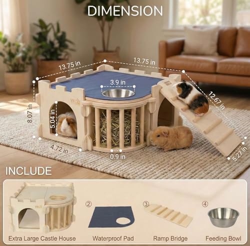 Natural Wood Chinchilla House with Ladder and Hay Feeder - size: Extra Large Assembly Style
