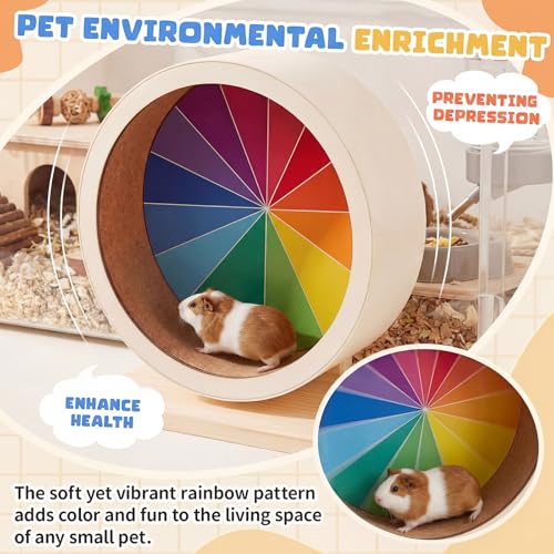 Geelin 12 Inch Hamster Wooden Silent Wheel, Rainbow Printed Small Animal Exercise Wheel, Quiet Spinner Hamster Running Wheels Toys for Hamsters, Gerbils, Mice and Other Small Pets - size: Large