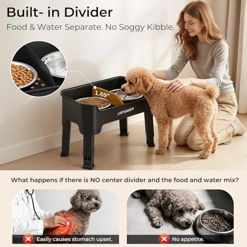 URPOWER Mess Proof Elevated Dog Bowls, Splash Guard Raised Bowl Stand - color: Matte Black, size: Small