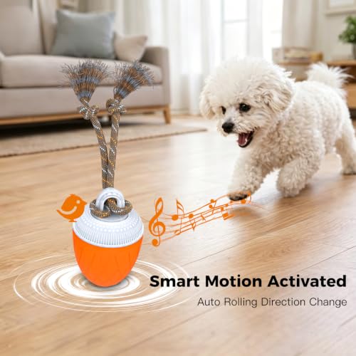 Interactive Dog Ball Toy for Medium & Large Dogs, Automatic Moving Dog Toy with Bird Sounds and Rope, USB Rechargeable Smart Ball with Fast & Slow Modes, 500mAh Dog Enrichment Toy - color: Orange