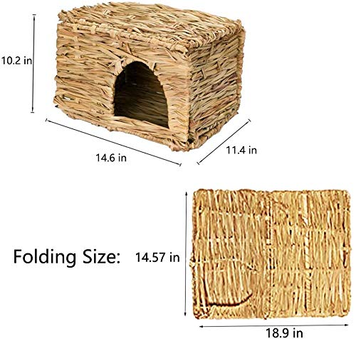 Tfwadmx Rabbit Grass House 2PCS, Extra Large - Natural Hand Woven Seagrass Play Hay Bed, Hideaway Hut Toy for Bunny Hamster Guinea Pig Chinchilla Ferret - size: 2pcs (14.6 x 11.4 x 10.2in)