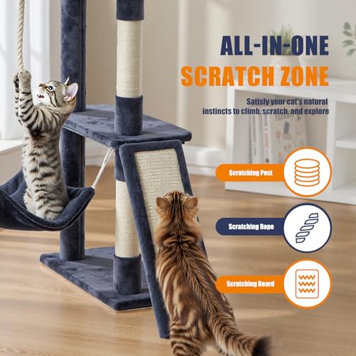 DUMOS Large 63in Cat Tree Tower with Scratching Posts, Indoor Cats Use - color: Dark Grey, size: 63 Inch