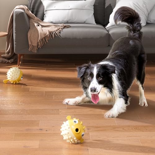 Dog Balls with Bell Sound, Interactive Dog Toys,Treat Dispensing Dog Toys, cat Toys Balls，Rubber Elastic Ball Toys for Small/Medium/Large Cat and Extra Small/Small Dogs (Yellow) - color: Yellow