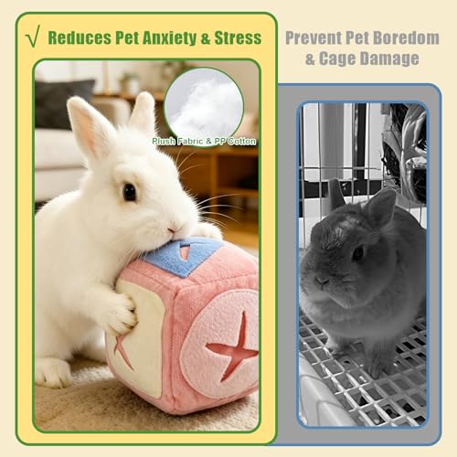 Rabbit Foraging Toy with Bell,Puzzle Feed Game Guinea Pig Fun Enrichment Toys Boredom Relief,Washable Snuffle Interactive Treat Ball Dispenser Exercise Bunny Toys for Indoor Bunnies(Pink) - color: Pink