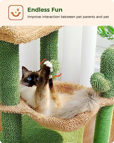 PEQULTI 4-in-1 Cactus Cat Tree for Kittens & Small Cats, 33in Green Tower - color: Green, size: L(15.8"L x 15.8"W x 33"H)