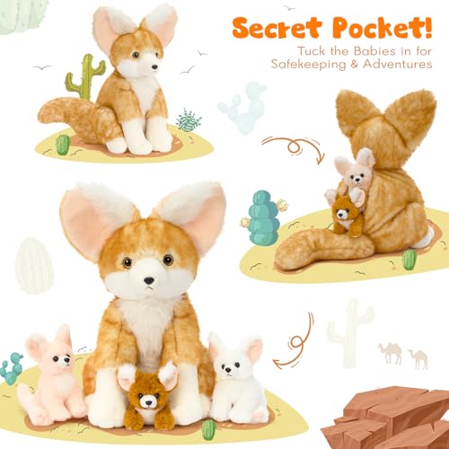 Fennec Fox Plush Toy with 3 Babies, 17.4" Fox Stuffed Animal - style: Fennec Fox