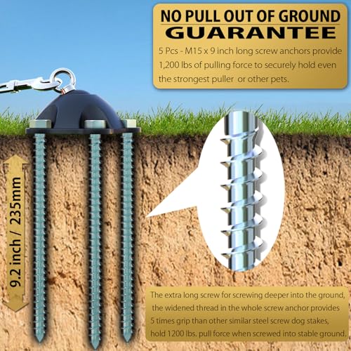 Patented 360° Swivel Dog Tie Out Stake Dog Anchor for Small to Large Dogs Up to 150lbs - Dog Yard Leash Stake with 5 Strong Tether Holds 1000lbs of Pull Force (Stake with 20ft Cable) - size: stake with 20ft cable