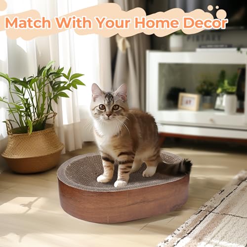 ComSaf Cat Scratcher Bed, Oval Cardboard Scratch Pad Bowl for Indoor Cats