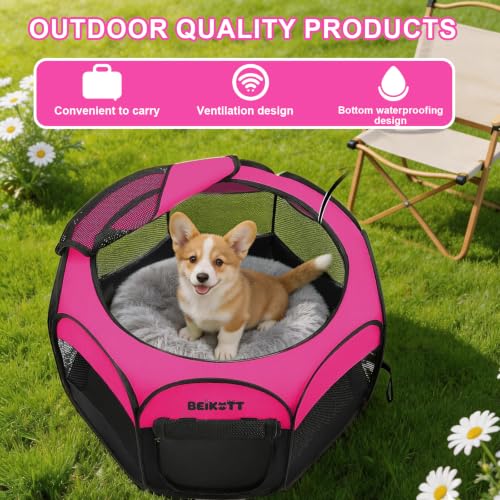Dog Cat Playpen, Puppy Pet Crate Tent Cage, Home Enclosure Kennel - color: Rose, size: S(29"L x 29"W x 17"H)