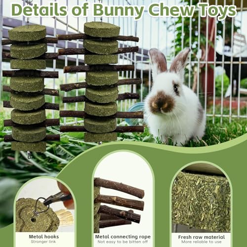 kathson 6 PCS Bunny Chew Toys for Teeth Grinding, Chinchilla Treats Organic Bamboo Sticks Natural Fruitwood Branches for Rabbits Guinea Pigs Hamsters (Fruitwood Sticks+Alfalfa Cakes) - size: 6PCS