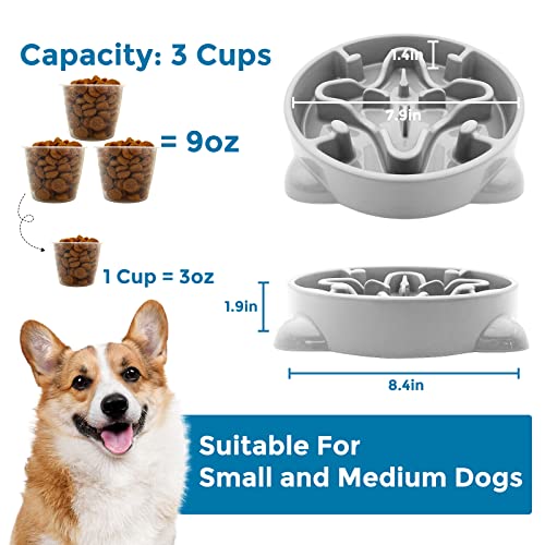 VANNON Slow Feeder Dog Bowls Durable Puzzle Feeder Non Slip Dog Food Dish Bloat Stop Food Bowls for Small Medium Dogs, 3 Cups, BPA Free, Grey - color: H-Grey-Medium-3Cups