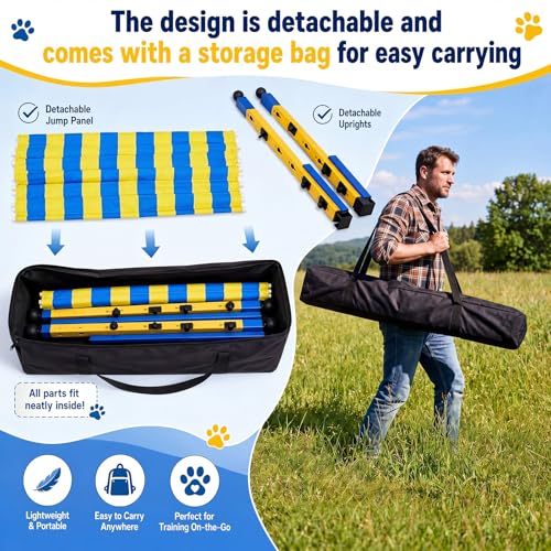 Silipull Dog Agility Jump Set, Heavy Duty Metal Dog Agility Equipment with 9 Adjustable Heights, Foldable Dogs Hurdle Training Equipment for Small, Medium & Large Dogs, Carrying Bag Included