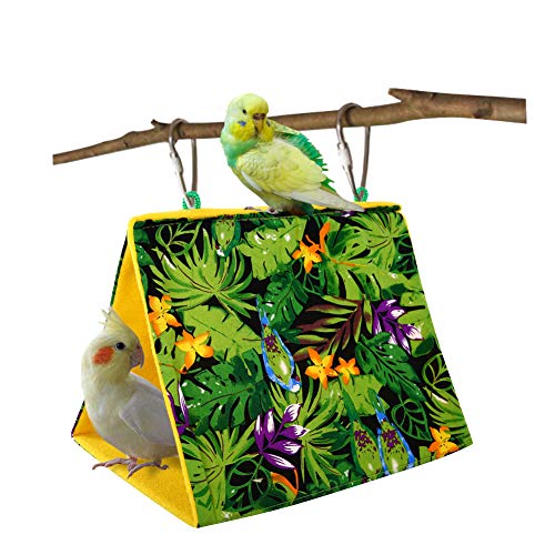 KAMA BRIDAL Bird Nest Hanging Cage Tent for Small Pets Parrot Hammock Parakeet Myna Pigeon Parakeet Lovebird Nest Perch Stand Swing (XL, Rainforest) - size: XL