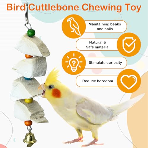 3 Pack Bird Chewing Toy Cuttlebone Parrot Toy with Bell - size: 4 Blocky