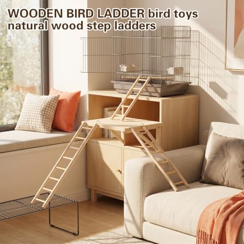 3Pcs Natural Wooden Bird Ladder Bird Cage Ladder for Cockatiels