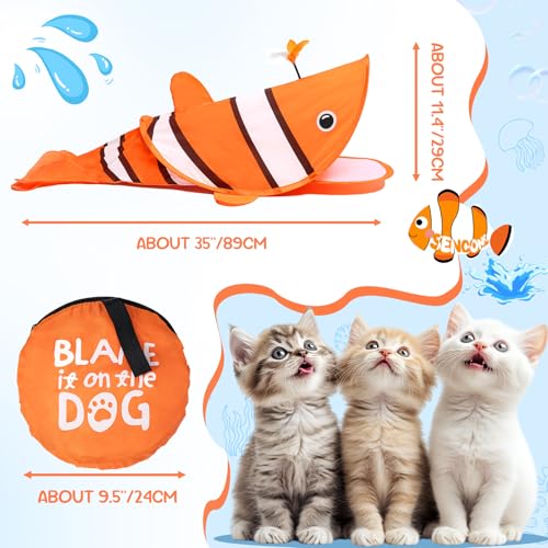 SENCONE Clownfish Cat Tunnel Toy Portable Hideout Nap Tube for Kittens - color: Red Clownfish