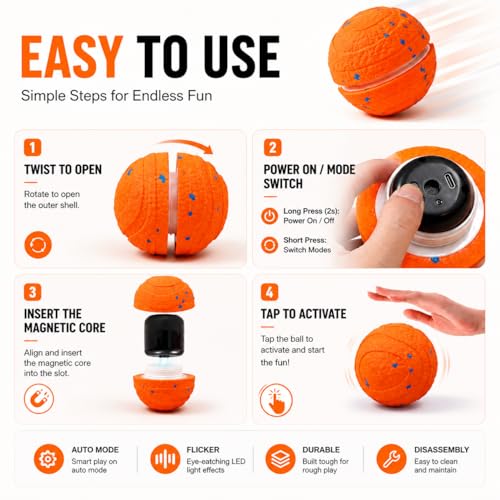 Automatic Interactive Dog Ball, Self-Moving Rechargeable Toy, 2 Modes