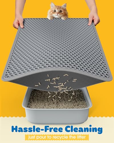 Powools Cat Litter Mat, 46 x 35 in, Waterproof, Non-Slip, Grey - color: Grey, size: 46 x 35 Inch