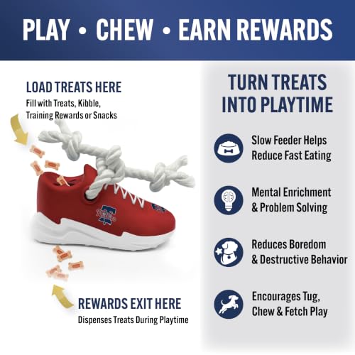 Pets First MLB Philadelphia Phillies Cleat Sneaker Spike Dog Toy, Baseball Treat Dispenser Chew Toy for Dogs, Interactive Rope Tug Toy, Slow Feeder Natural Rubber Dog Toy with Official Team Logo - color: Philadelphia Phillies