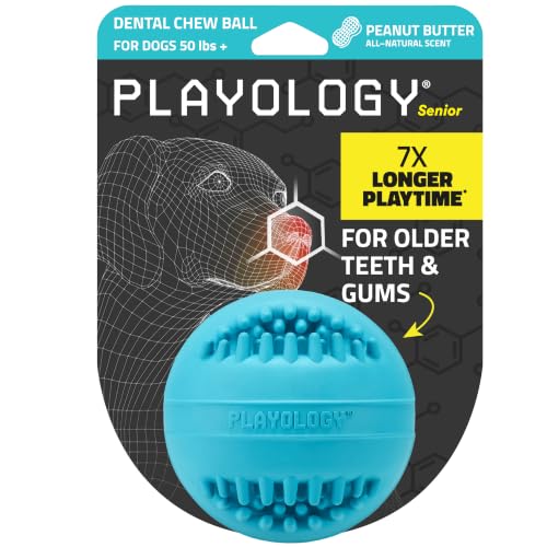 Playology Dental Chew Ball Toy for Senior Dogs - Jumbo, Peanut Butter Scent - size: Jumbo Chew Ball, style: Peanut Butter