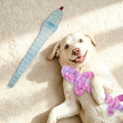 2 Pack No Stuffing Dog Squeak Toys, Soft Stuffless Plush Dogs Chew Toy for Medium Large Dogs, Durable Interactive Teething Toys for Puppies, Tug of War Game to Keep Them Busy, Best Birthday Gifts