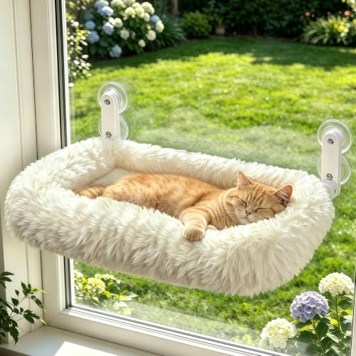 Zoratoo Foldable Cat Window Perch, Widened Cushion Cat Bed for Large Cats - color: White, size: 26.7''x18''