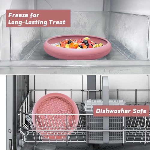 Dog Lick Bowl, Non-Slip Lick Mat Slow Feeder for Dogs & Cats - color: Pink, size: Large