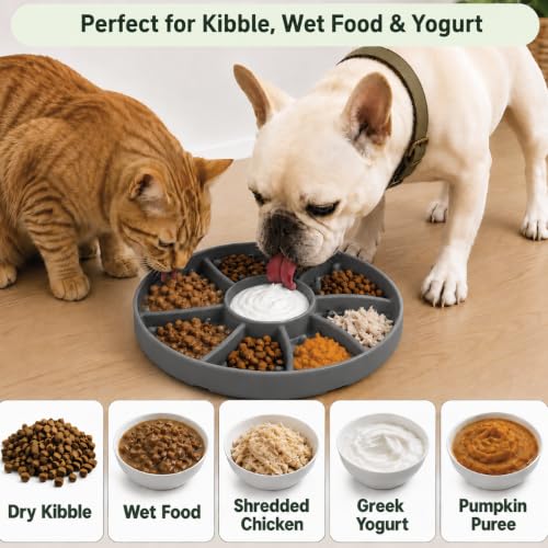 Slow Feeder Dog Bowl Silicone Suction Cup Anti Spill Dogs Cats Grey - color: Grey