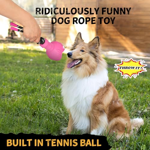 Pufferfish Shape Rubber Dog Toy with Detachable Squeaky Tennis Ball & Rope, Interactive Durable Chew Toys for Dogs, Safe Non-Toxic Material, Clean Teeth Design (Red) - color: Red