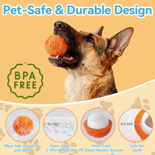 Interactive Dog Toy Ball, Smart Automatic Moving Dog Toy for Medium Large - color: Orange